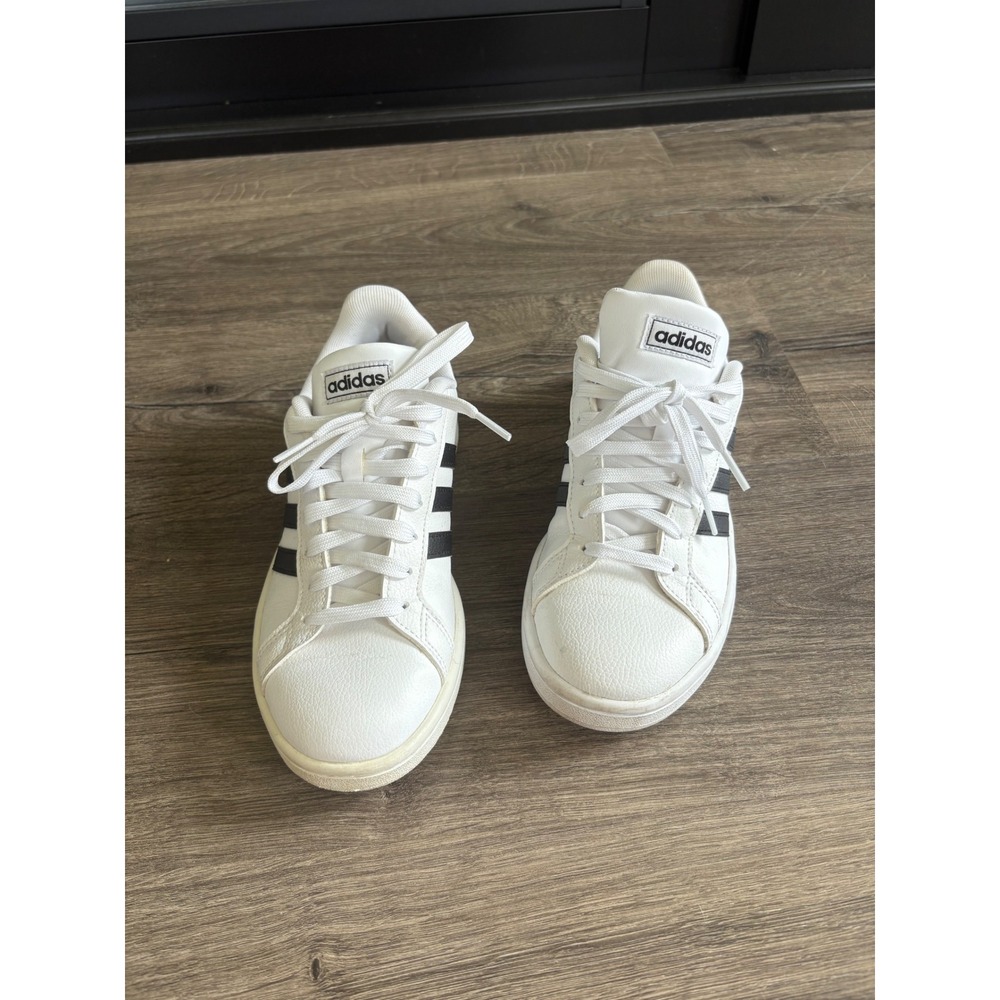 Adidas Grand Court Cloudfoam Comfort White Black Stripe Sneakers Shoes women's 7 - Picture 2 of 8